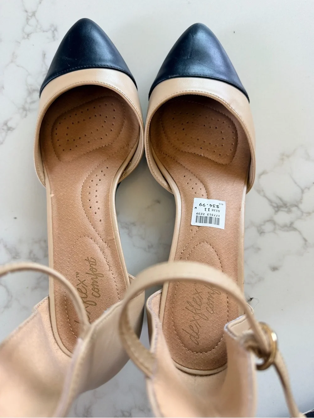 dexflex comfort Nude and Black Two-Tone Pointed Toe Ankle Strap Pumps